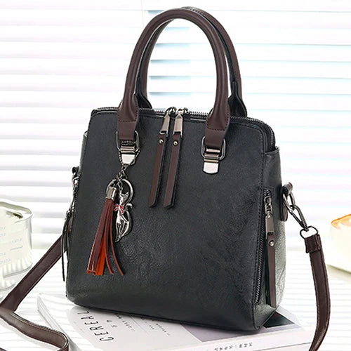 Women's Vintage Boston Bag – PU Leather Tassel Crossbody Shoulder Handbag in 6 Colours