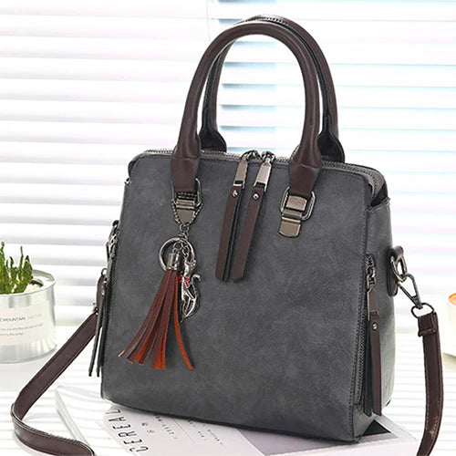 Women's Vintage Boston Bag – PU Leather Tassel Crossbody Shoulder Handbag in 6 Colours