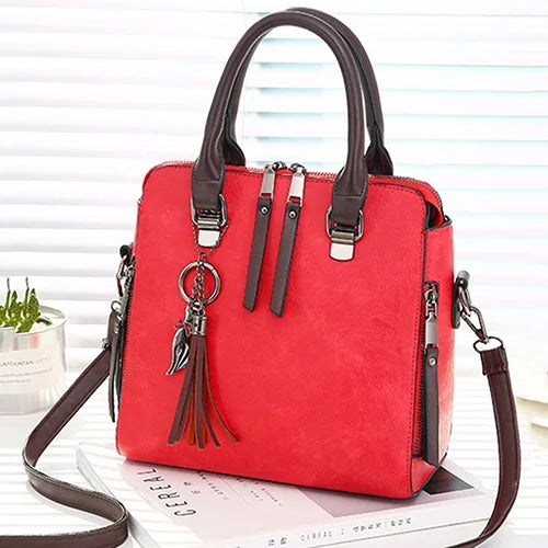 Women's Vintage Boston Bag – PU Leather Tassel Crossbody Shoulder Handbag in 6 Colours