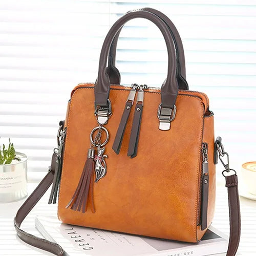 Women's Vintage Boston Bag – PU Leather Tassel Crossbody Shoulder Handbag in 6 Colours