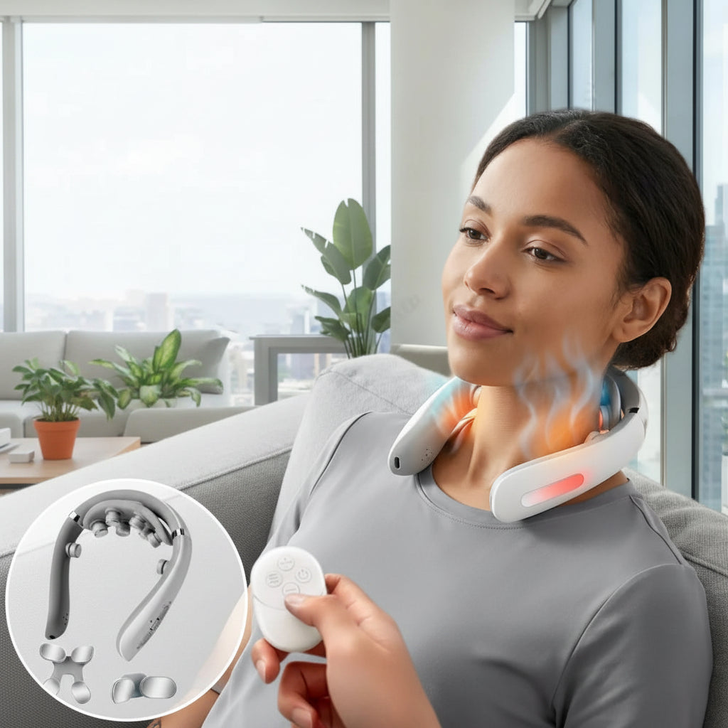 NeckEase Pro Electric Microcurrent Neck Massager – Wireless Shiatsu with Heat & Vibration