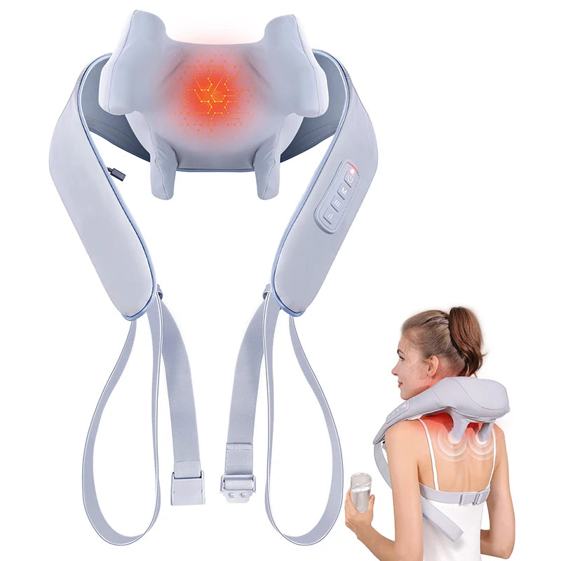 MASGRE Shiatsu Neck & Back Massager – Cordless, 6D Kneading, Heat & Voice Guidance