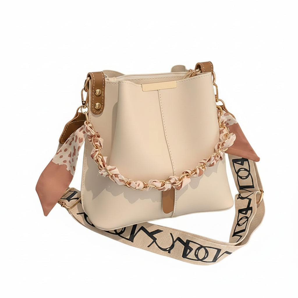 Women's Fashion Bucket Bag – Gold Chain & Scarf Strap Crossbody Shoulder Bag in 3 Colours