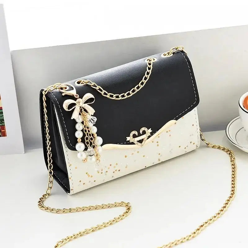 Women's Sequin Bow Shoulder Bag – PU Leather Crossbody Handbag with Tassel Pendant in 4 Colours