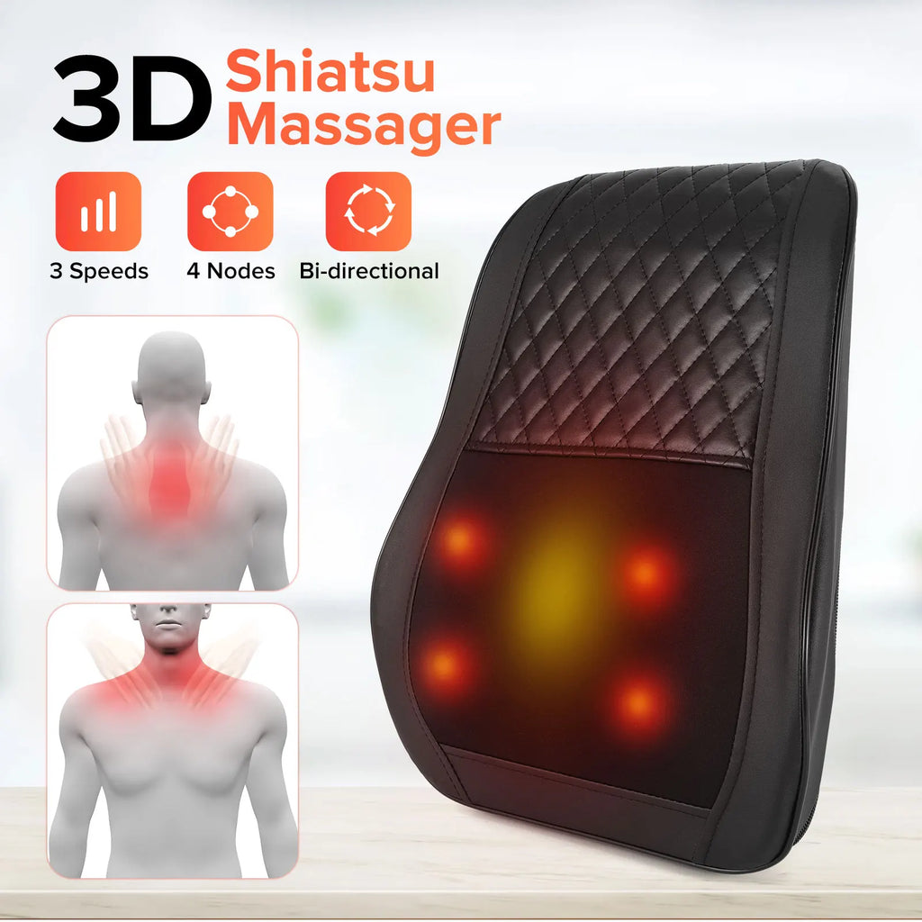 RelaxPro 3D Shiatsu Neck & Back Massager with Heat – Deep Tissue Kneading Pillow