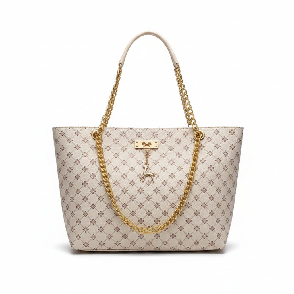 Women's Soft PU Leather Tote Shoulder Bag – Plaid Texture with Tassel Detail in 4 Colours