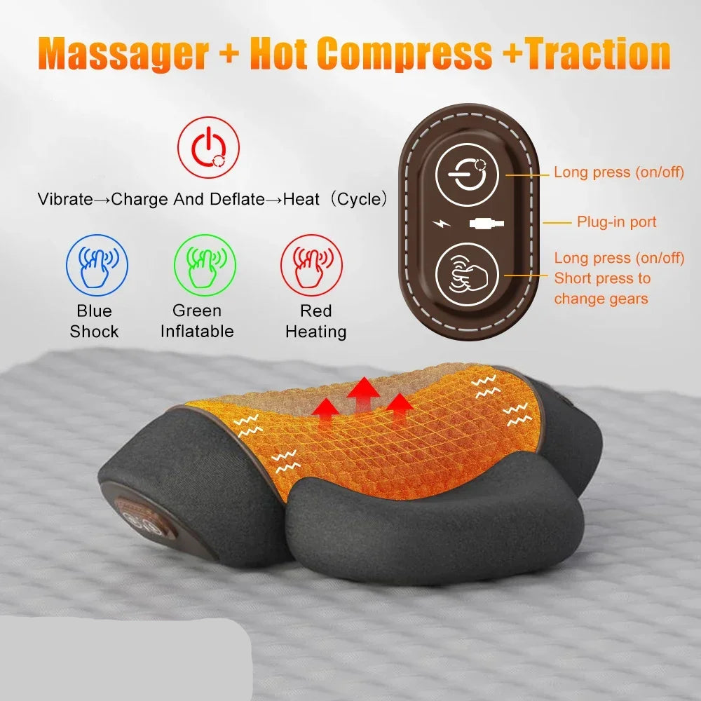 Electric Neck Massager Pillow – Cervical Traction, Heat & Vibration for Neck & Back Relief