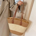 Women's Handmade Straw Woven Tote Bag – Large Capacity Striped Shoulder Bag for Beach, Work & Shopping