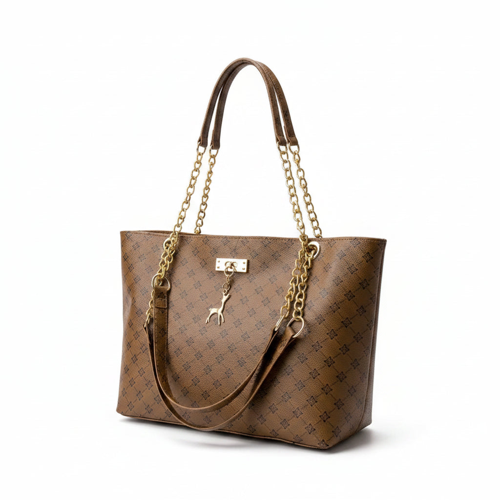 Women's Soft PU Leather Tote Shoulder Bag – Plaid Texture with Tassel Detail in 4 Colours