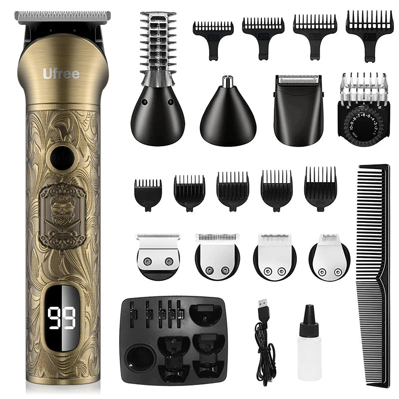 Ufree Men's Cordless Beard Trimmer & Grooming Kit – Electric Shaver for Beard, Mustache, Body, Nose & Ear Hair
