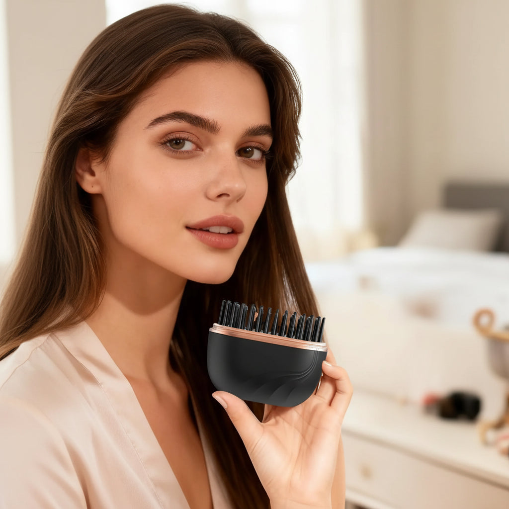 Rechargeable Mini Hair Straightener Brush – Cordless, USB Charging, Anti-Scald Design