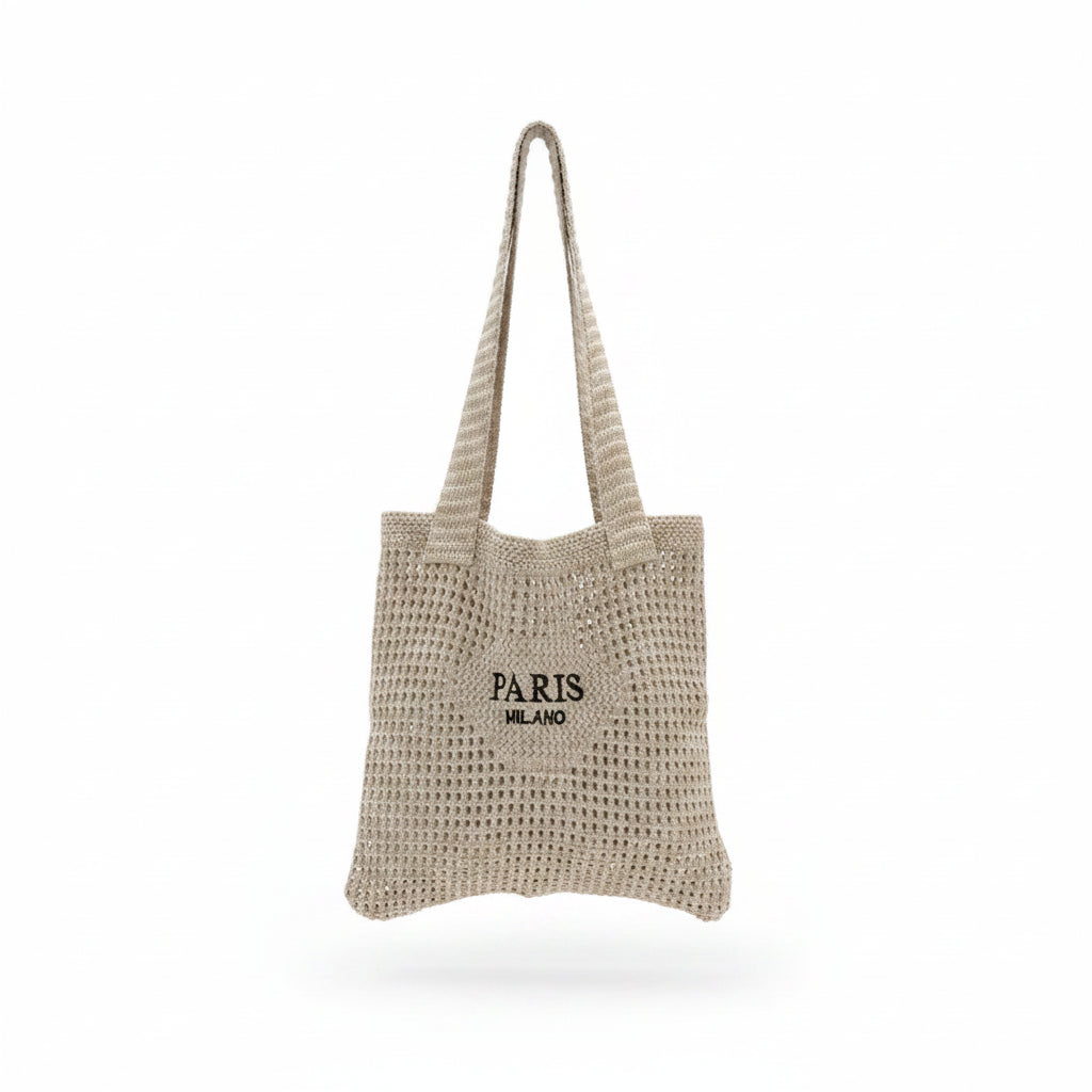 Women's Knitted Tote Bag – Embroidered Letter Design for Beach & Travel