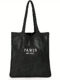 Women's Knitted Tote Bag – Embroidered Letter Design for Beach & Travel