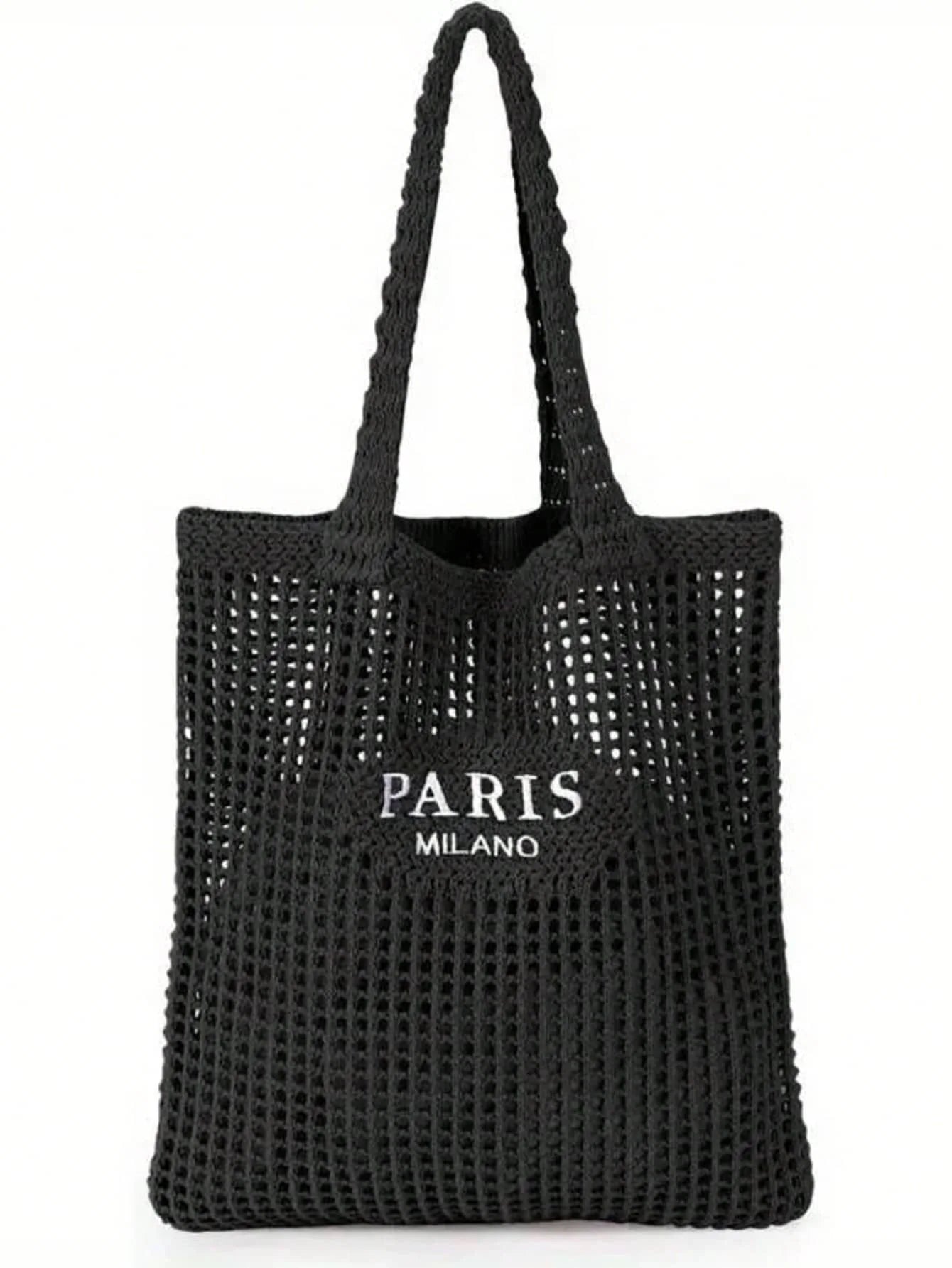 Women's Knitted Tote Bag – Embroidered Letter Design for Beach & Travel