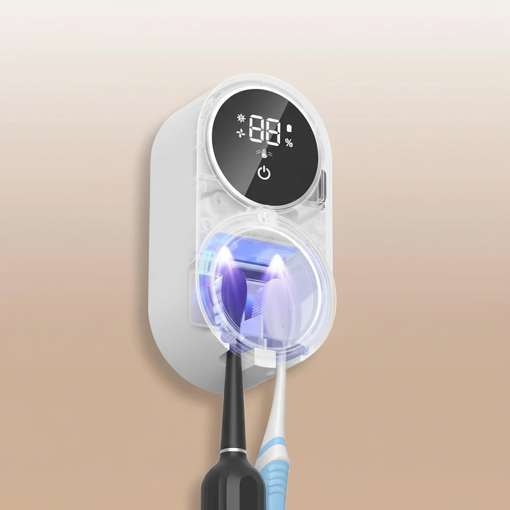Y-UV Automatic Toothbrush Holder Cleaner & Dryer – Rechargeable Wall-Mounted Air-Drying Toothbrush Storage with Rotating Cover