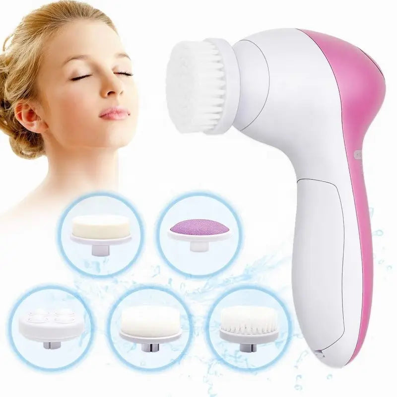 5-in-1 Electric Facial Cleansing Brush – Face Cleanser & Vibration Massager for Blackhead Removal