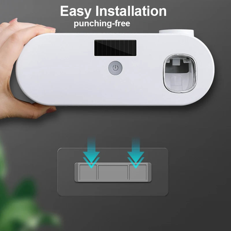 Y-UV Toothbrush Sanitizer Holder with Toothpaste Dispenser – Rechargeable Wall-Mounted UV-C Sterilizer for 5 Toothbrushes