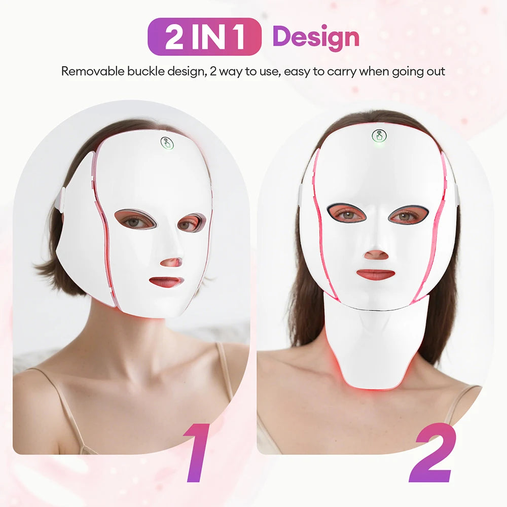 7-Color LED Facial & Neck Mask – Photon Light Therapy Device for Skin Rejuvenation, Firming & Acne Care