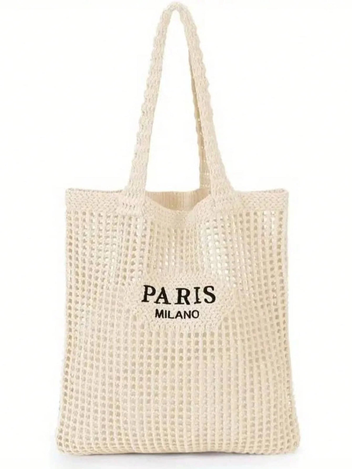 Women's Knitted Tote Bag – Embroidered Letter Design for Beach & Travel