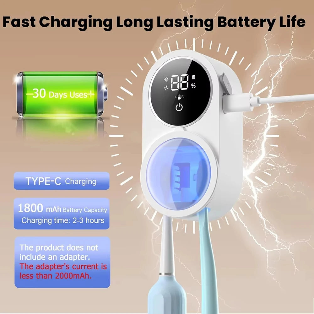 Y-UV Automatic Toothbrush Holder Cleaner & Dryer – Rechargeable Wall-Mounted Air-Drying Toothbrush Storage with Rotating Cover