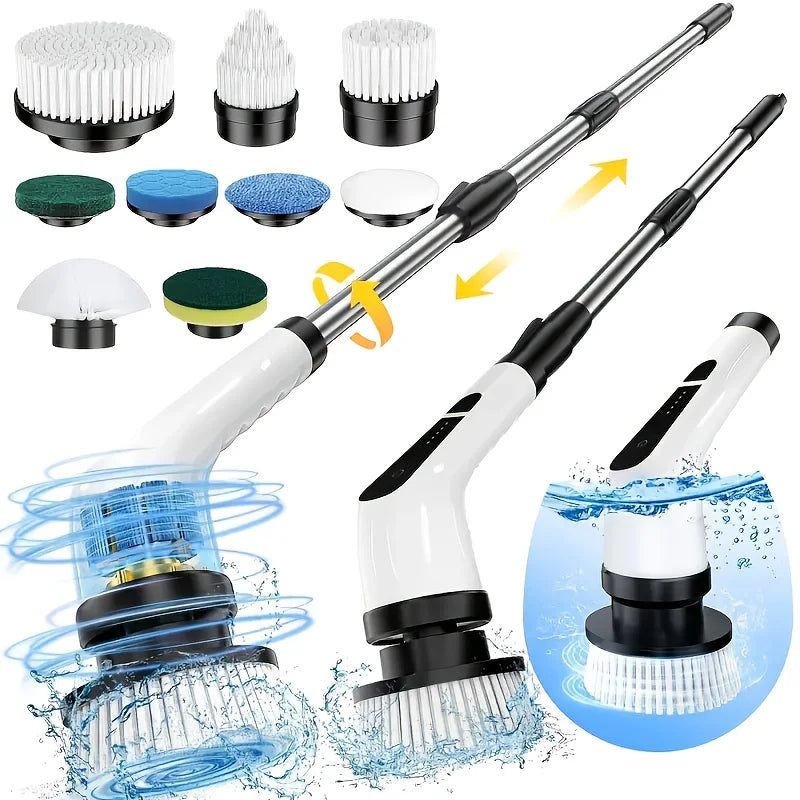 9-in-1 Electric Spin Scrubber with Telescopic Handle – Wireless Rotating Cleaning Brush for Bathroom, Kitchen & Car