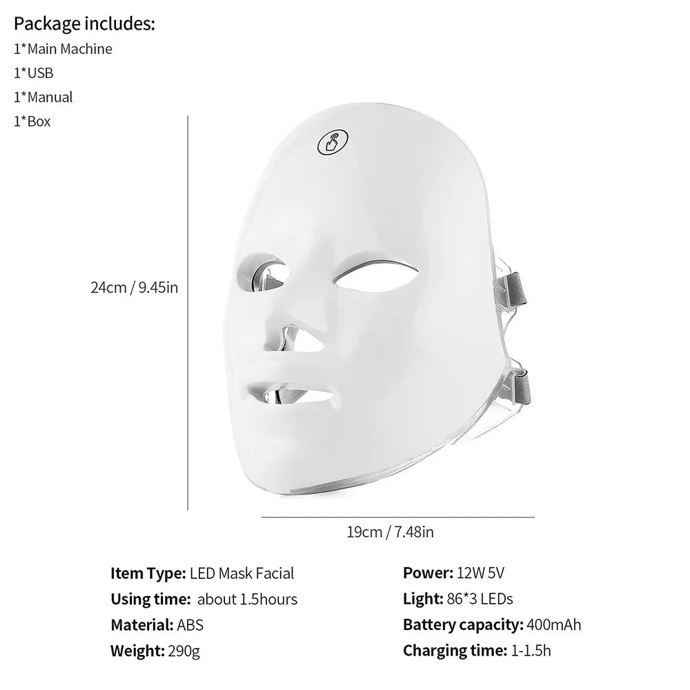 Rechargeable 7-Color LED Facial Mask – Photon Light Therapy Mask for Skin Rejuvenation & Face Lifting