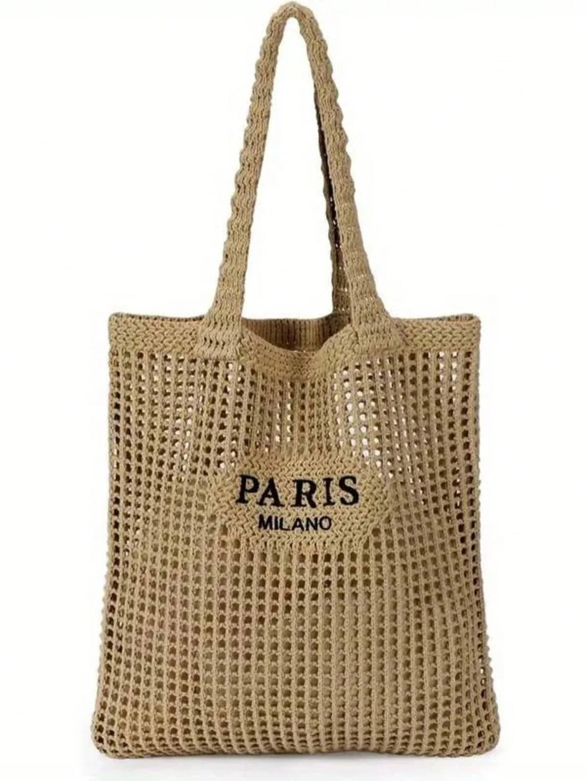 Women's Knitted Tote Bag – Embroidered Letter Design for Beach & Travel