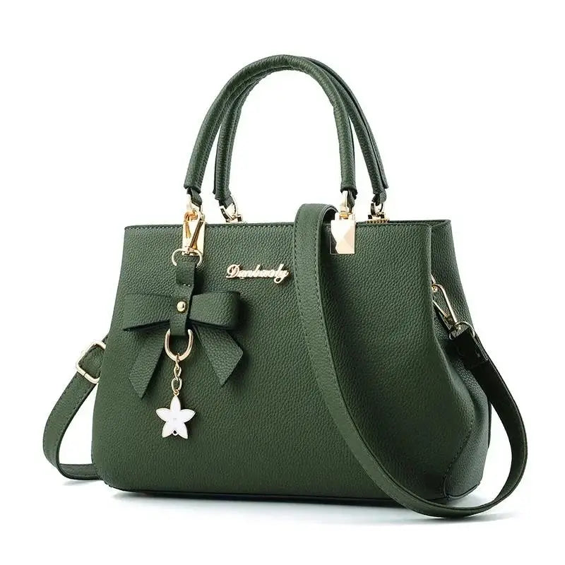 Women's Fashion Crossbody Shoulder Bag – Flower Pendant Satchel with Zipper for Work & Everyday Use