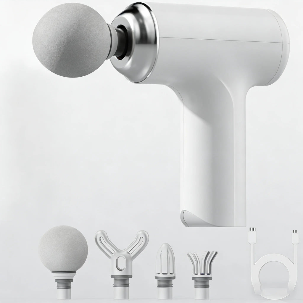 FlexPulse Portable Massage Gun – 4 Heads, LED Display & Full Body Percussion Relief
