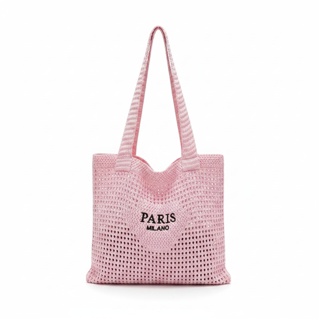 Women's Knitted Tote Bag – Embroidered Letter Design for Beach & Travel